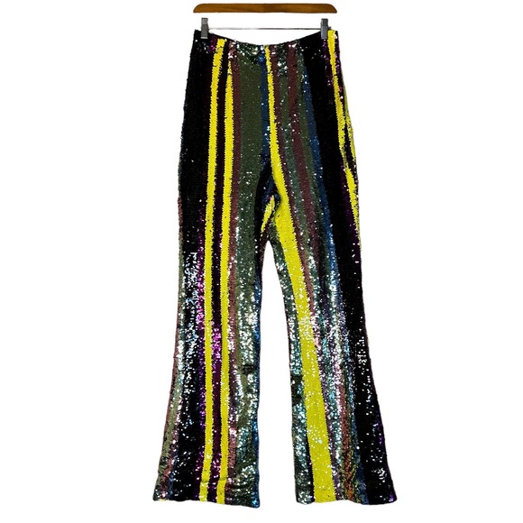 Forever 21 Pants - FOREVER 21 Pants Flare Leg Sequins Colorful Stripes Size L Stretchy